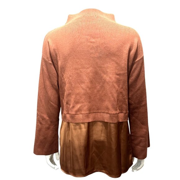 Calvin Klein S Copper Knit Satin Hem Tunic Top Layered Mock Neck Minimalist Chic - Picture 3 of 10